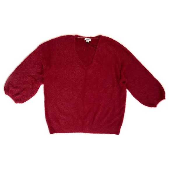 Women's Plus Size 4X Eyelash V-Neck Burgundy Red Sweater -  Ava & Viv - NWT - Picture 1 of 3